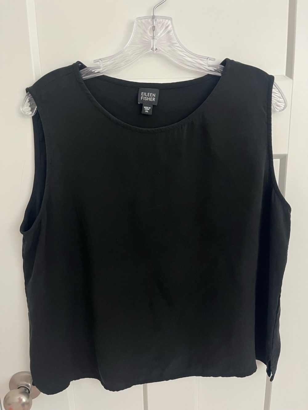 Eileen Fisher 100% Silk Black Sleeveless Tank Top XL Minimalist Classic